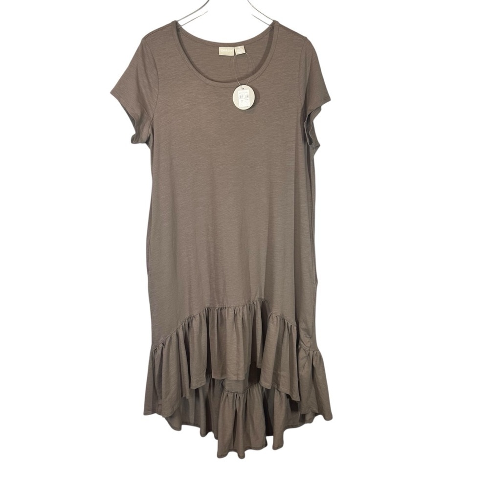 ZIM & ZOE Women's Plus Size 18 Cotton Mocha Brown Ella Ruffle Hi Lo Midi Dress